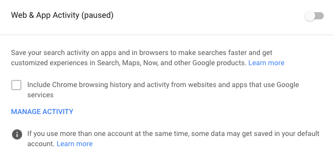 Google Web App Activity screenshot